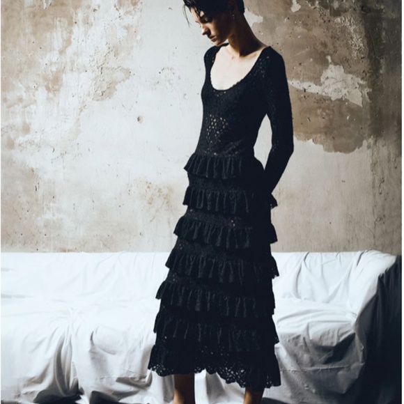 Original Designer Black Lace Dress with Ruffles Sz. Medium - Picture 3 of 7